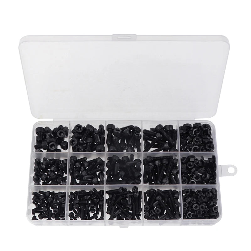 500 Pcs Black M3 M4 M5 Inner Hex Socket Head Cap Screws Assortment Set Kit