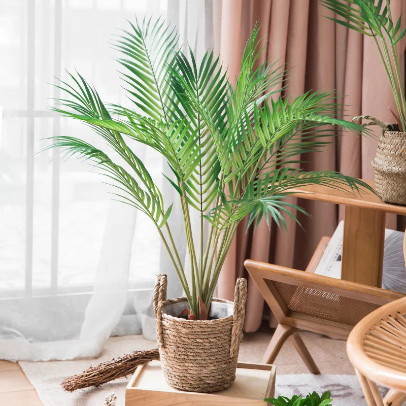 125cm 2pcs Large Artificial Plants Tropical Palm Tree Plastic Plant Leaves Fake Palm Potted Cocos Branch for Home Shop Decor