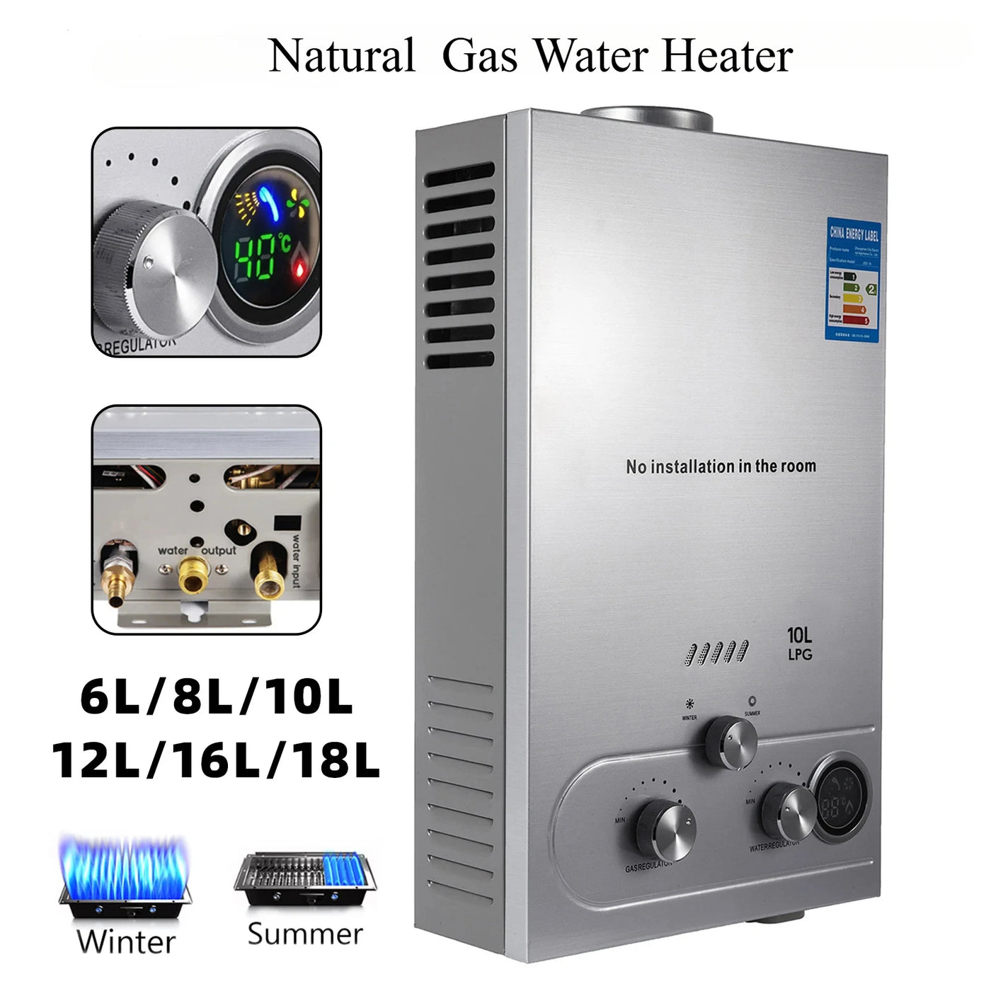 18L Natural  Gas  Water Heater Stainless Steel Boiler Kit