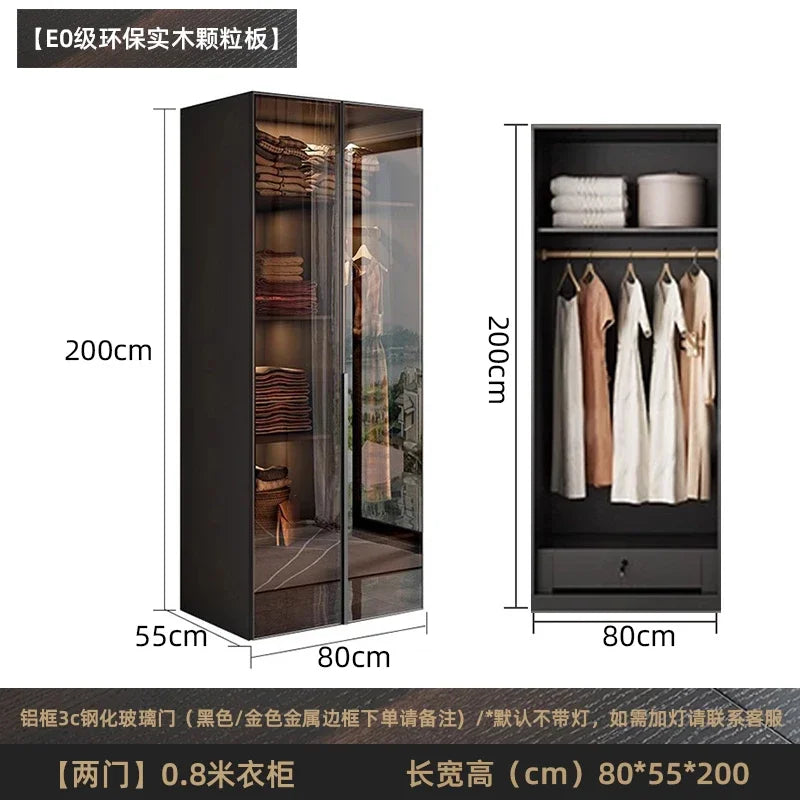 Solid wood wardrobe, bedroom home glass door L-shaped modern light luxury corner cloakroom storage cabinet combination wardrobe