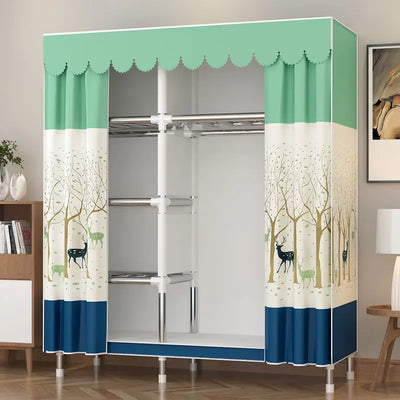 Simple Wardrobe Cloth Closet Furniture For Home Household Bedroom Assembly Cabinet Steel Pipe Reinforced Storage Rack Wardrobe