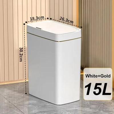 Smart Bathroom Trash Can Automatic Bagging Electronic Trash Can White Touchless Narrow Smart Sensor Garbage Bin Smart Home 15L