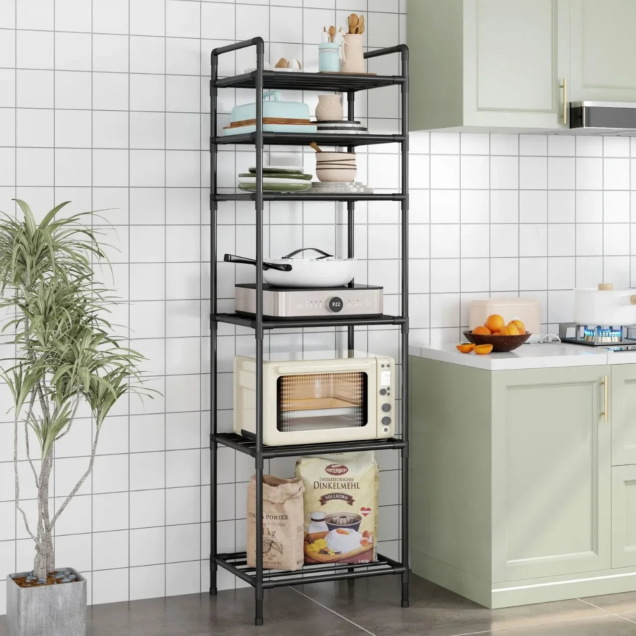 Floor Standing Storage Rack Kitchen Bathroom Microwave Rack Multi Functional Movable Without Punching Holes Household Shelves