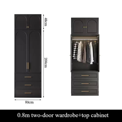 French Retro Style Black Wardrobes Storage Multilayer Cabinet Open Closets Wardrobes Bedroom Drawers Rangement Chambre Furniture