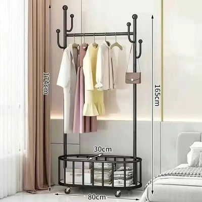 Multifunctional floor coat rack with wheels & Storage Basket movable coat rack home  Living Room bedroom floor hanging coat rack