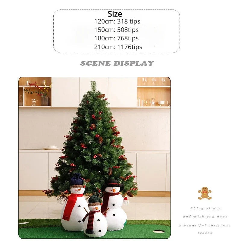 Christmas Supplies 120-240cm PVC Christmas Tree with Foldable Metal Base and Mixed Pinecones Red Fruit for Christmas Decoration