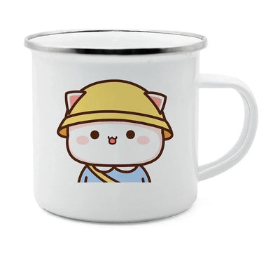 Breakfast Dessert Milk Water Cup Couple Style Peach and Goma Cat Enamel Coffee Tea Cup Couple Gift Original Breakfast Cup