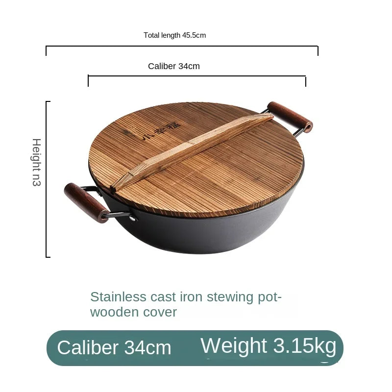 Old-fashioned Handmade Cast Iron Pot Kitchen Non-coated Thickened Woks Induction Cooker Universal Stew Pots Enamel Pot Cookware