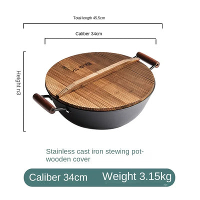 Old-fashioned Handmade Cast Iron Pot Kitchen Non-coated Thickened Woks Induction Cooker Universal Stew Pots Enamel Pot Cookware