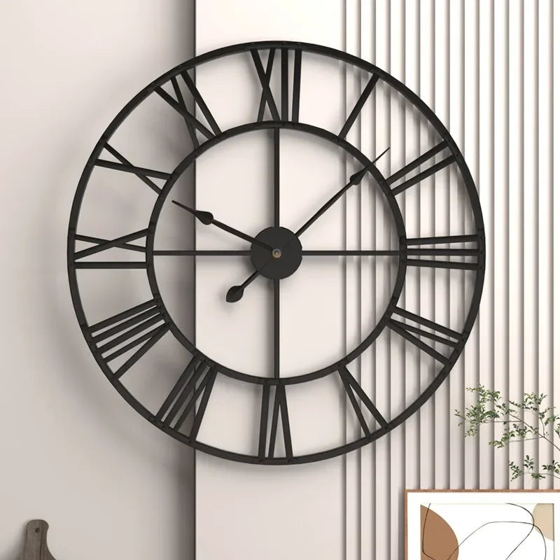 60CM Large 3D Wall Clocks Roman Numerals Retro Round Metal Iron Accurate Silent Nordic Hanging Ornament Living Room Decoration