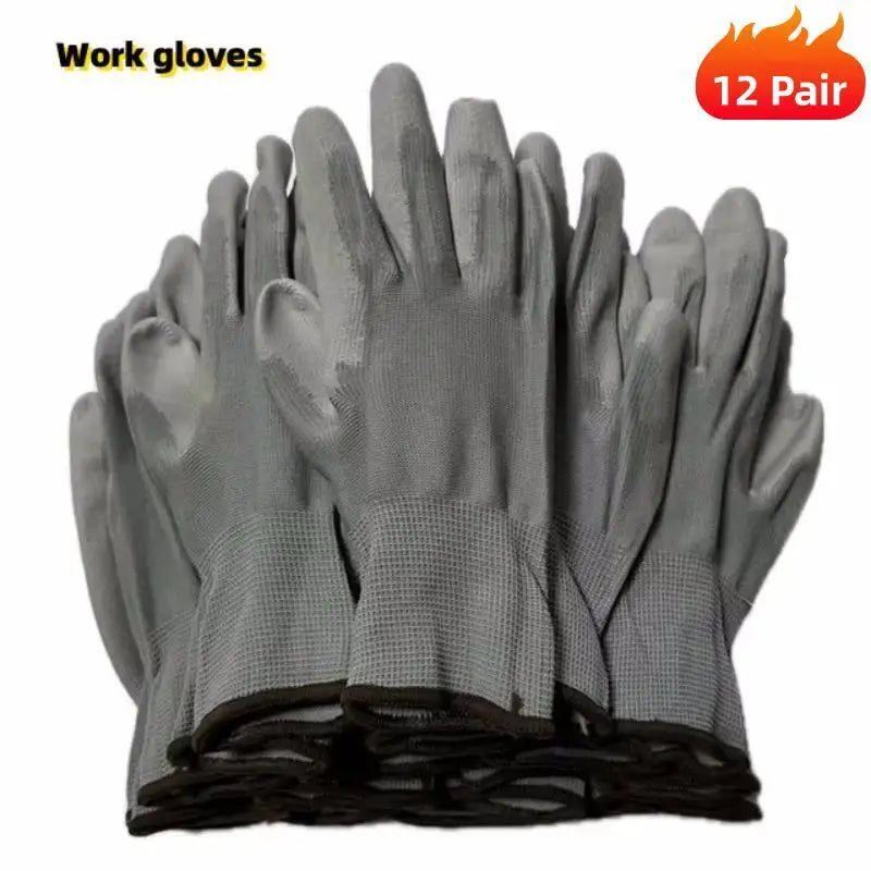 12 Pair Logo Free Polyurethane Gloves Safety Work Gloves Repair Gloves Palm Coated Gloves Carpenter Repairman Supplies