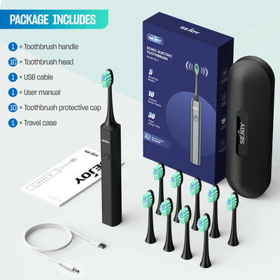 Sejoy Sonic Electric Toothbrush for Adults Rechargeable Sonic Toothbrush 5 Modes Smart Timer 10 Brush Heads