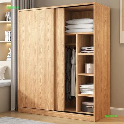 AOLIVIYA Wardrobe Household Bedroom Sliding Door Solid Wood Wardrobe Log Small Apartment Sliding Door Storage Cabinet Rental