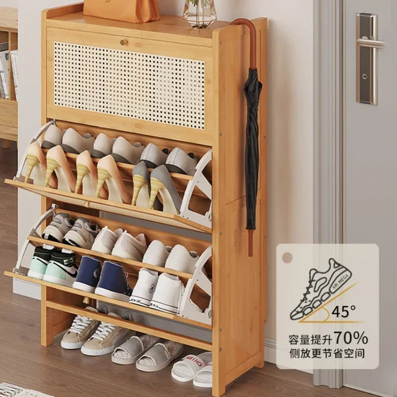 Bamboo Multi-layer Shoes Organization Rattan Flip Shoe Rack Living Room Against The Wall Boot Shelf Versatile Storage Cabinet