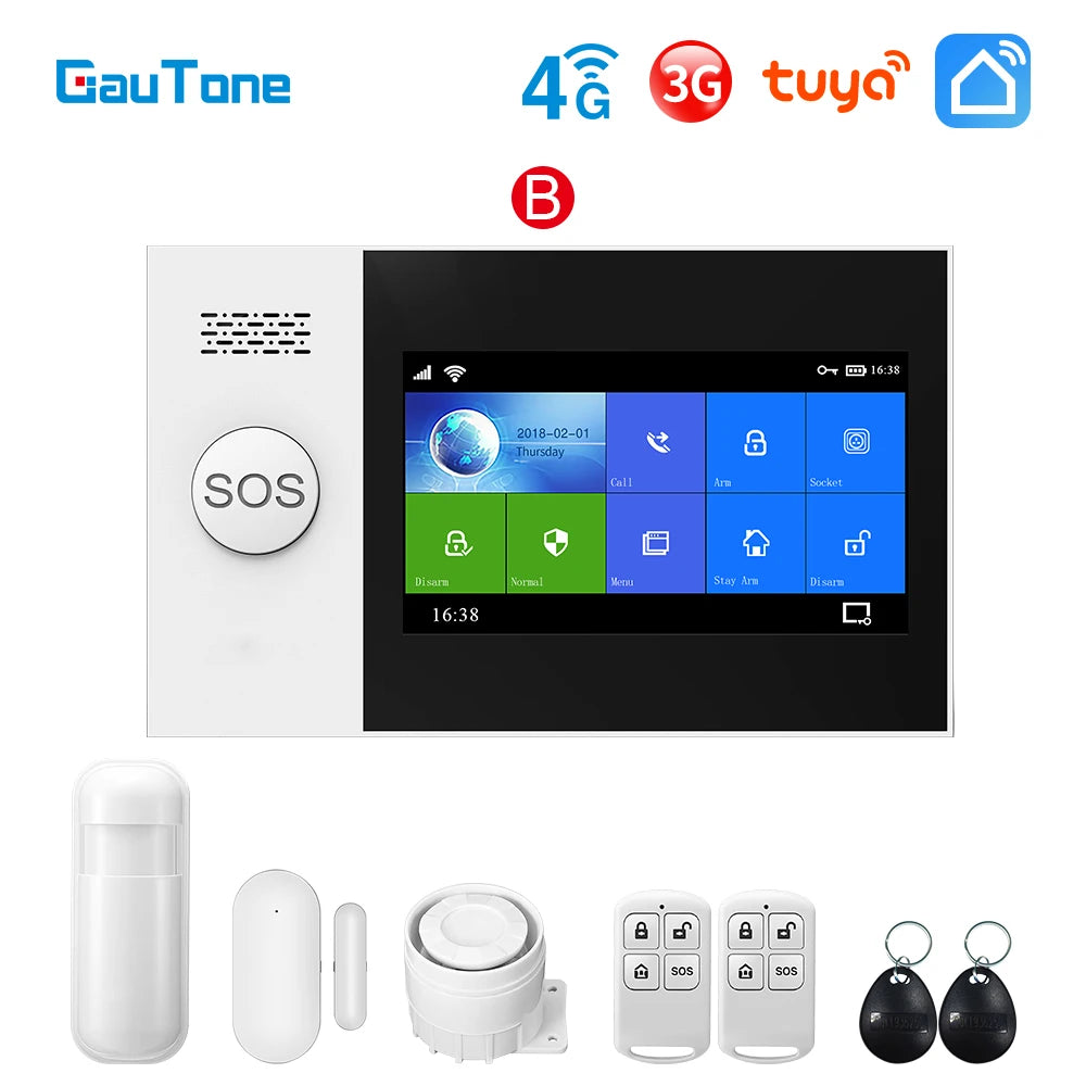 GauTone PG107 WiFi 4G Alarm System for Home Security with PIR Wireless Solar Siren Support Tuya Remote Control