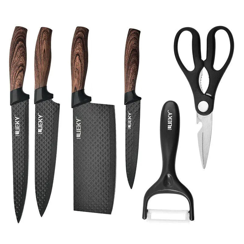 6PCS Kitchen Knives Set Stainless Steel Cleaver Slicing Utility Chef Knife Scissors Peeler Fruit Slicer Fish Meat Cleaver Cooker