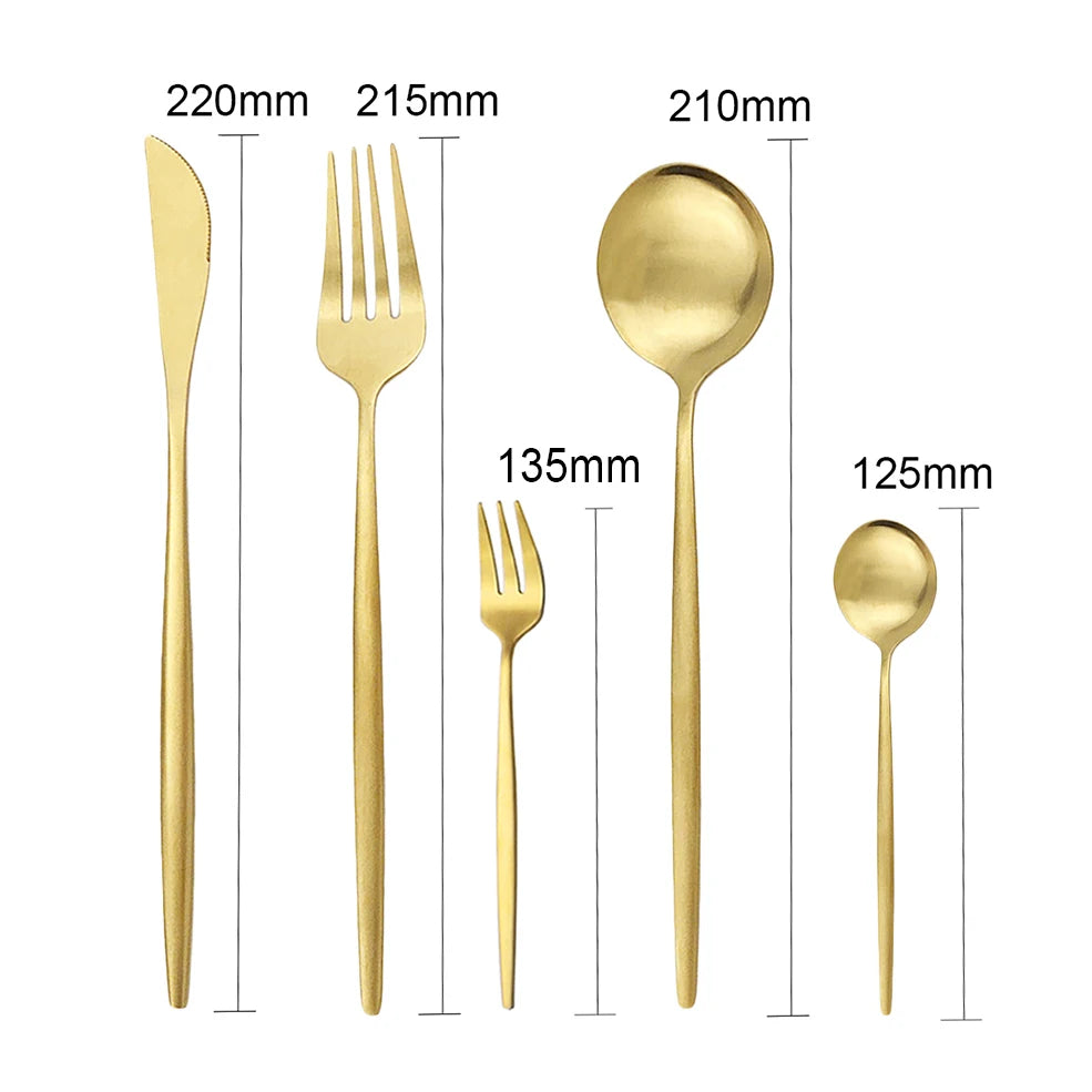 40Pcs Dinnerware Set Matte Gold Cutlery Set Stainless Steel Flatware Cake Fruit Fork Kitchen Knife Fork Spoon Tableware Set