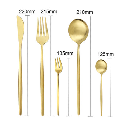 40Pcs Dinnerware Set Matte Gold Cutlery Set Stainless Steel Flatware Cake Fruit Fork Kitchen Knife Fork Spoon Tableware Set