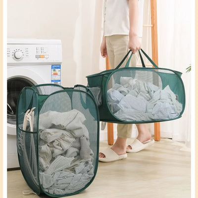 Horizontal Foldable Laundry Basket Mesh Cloth Breathable Laundrys Hamper Large Capacity Storage Baskets Home Accessories