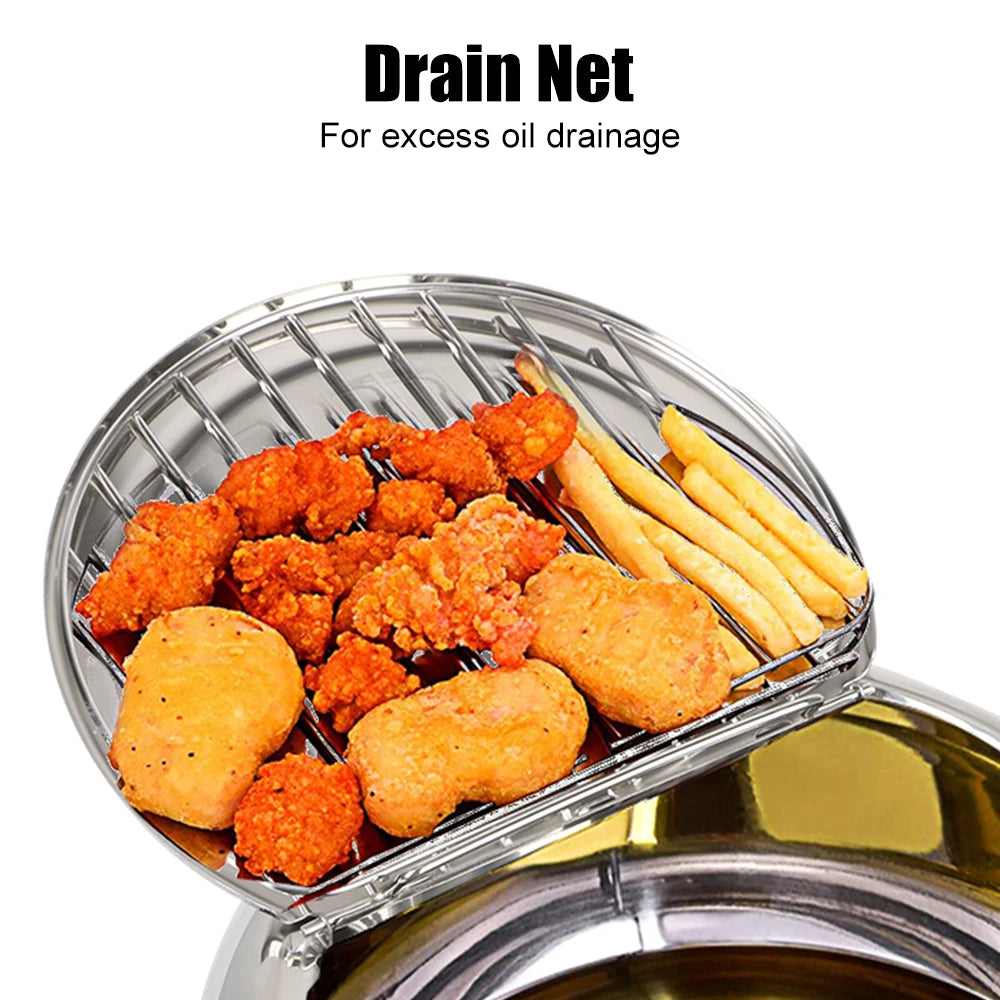 304 Stainless Steel Cooking Tool 2.2L Deep Frying Pot 2 Handles Tempura Fryer Pan With Thermometer and Lid Japanese Style