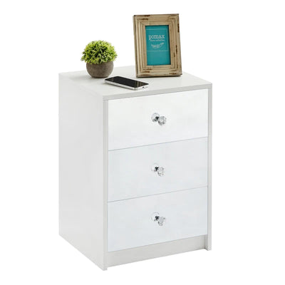 3 Drawer Nightstand for Bedroom, Modern Wood and Mirrored Nightstand, Square Bedside Glass End Table with Storage