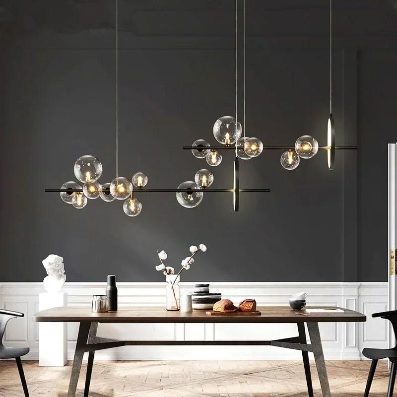 LED Glass Pendant Lamp Nordic Circle Ceiling Hanging Chandeliers Light Black LOFT Living Dining Room Kitchen Lighting Fixture