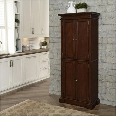 Traditional 4 Shelves Wood Kitchen Pantry in Brown Cherry