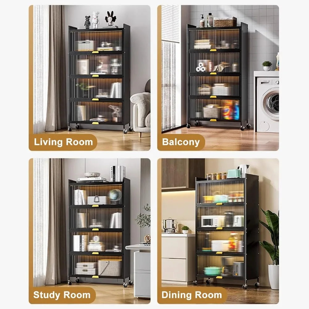 Kitchen Storage Cabinets,5 Tiers Bakers Rack for Kitchens with Storage,Microwave Stand,Kitchen Shelves and Transparent Flip Door