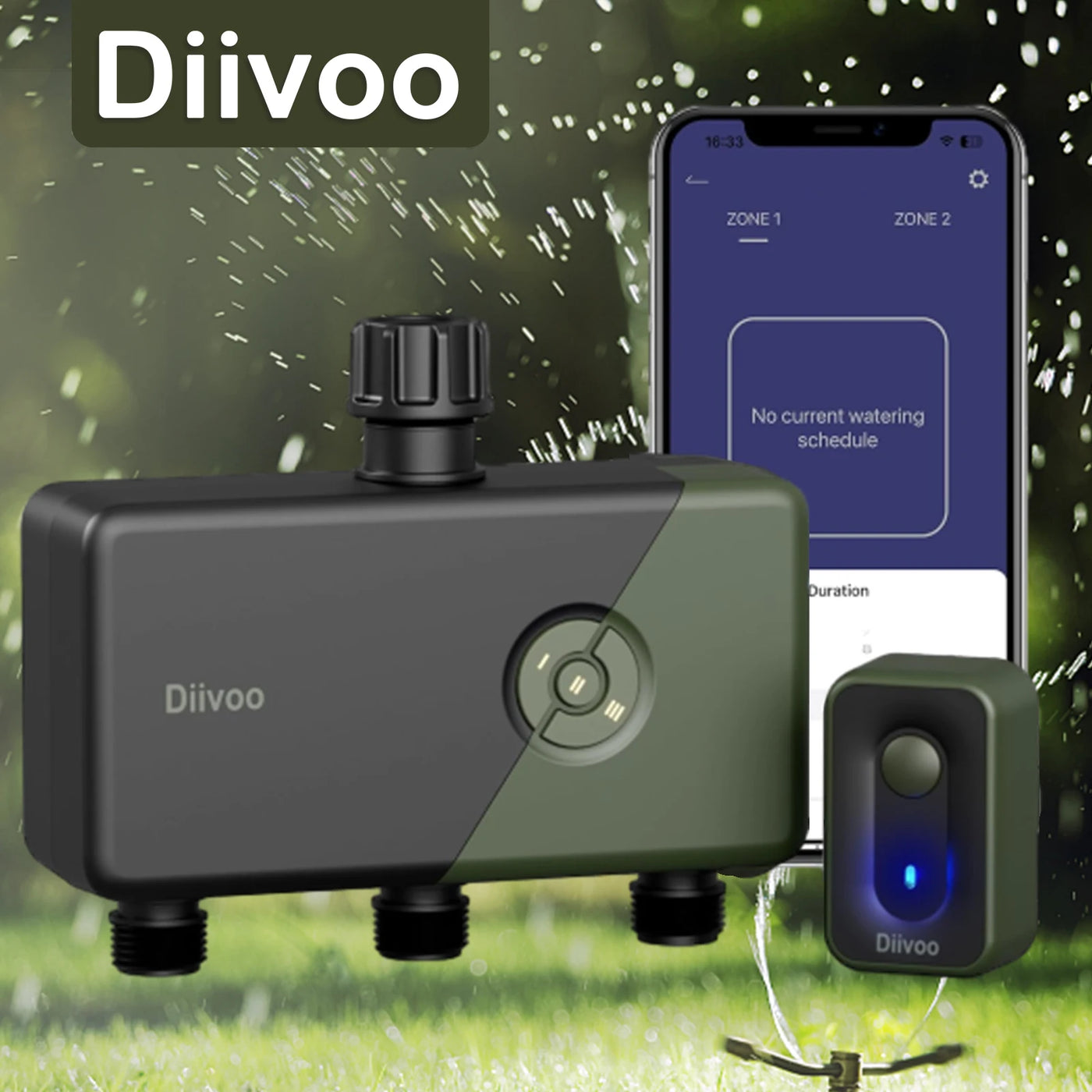 Diivoo-WiFi Garden Watering Timer, Smart Sprinkler Irrigation Controller, Water Valve, 1, 2, 3 Zones