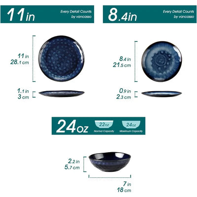 vancasso 16 Pieces Blue Dinnerware Set, Reactive Glaze Dish Set, Plates and Bowls Set