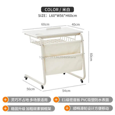 Sofa Side Table Movable Cart Living Room Coffee Table Bedroom Bedside C- Type Middle Cream Wind Wheeled Small Table