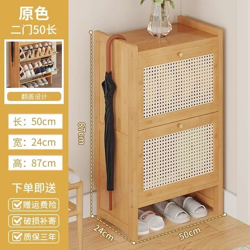 Bamboo Multi-layer Shoes Organization Rattan Flip Shoe Rack Living Room Against The Wall Boot Shelf Versatile Storage Cabinet