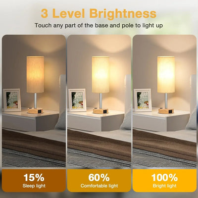 Dimmable Bedside Lamp Table Lamp with USB Charging Port Reading Nightstand Lamp Lampshade for Bedroom Decoration Light Fixture