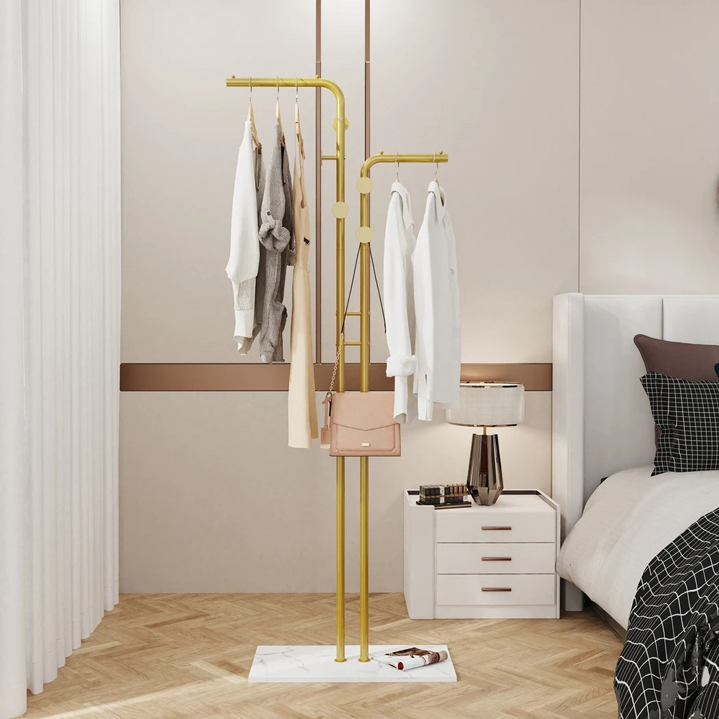 Metal Coat Rack Stand Hall Tree Clothing Rack with Marble Base Free Standing Coat Hanger Stand Gold Garment Rack Hat Stand