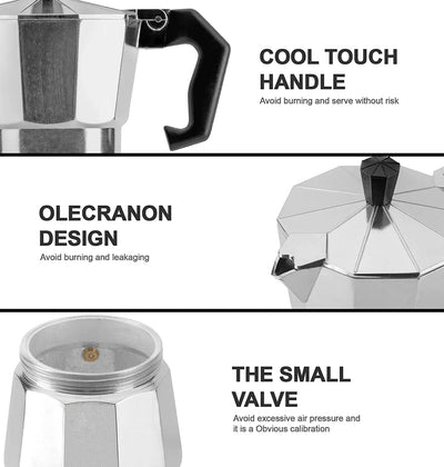 Espresso Coffee Maker Pot Aluminum Moka Pot Classic Italian Coffee Maker Stovetop Home Outdoor Moka Coffee Pot 100/150/300ml