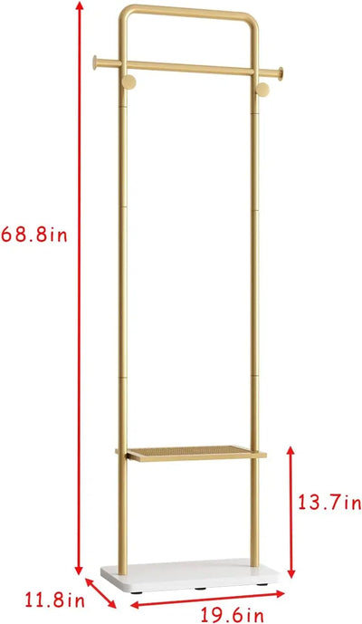 Tieou Gold Clothes Rack With Shelf, Gold Clothing Racks For Boutiques, Free-Standing Garment Rack For Hanging Clothes,Gold Coat