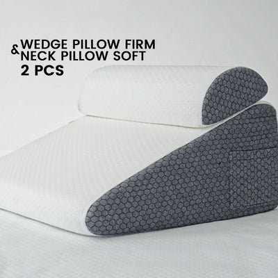 2 Pcs Memory Foam Bed Wedge Pillow/Neck Pillow For Back, Leg, And Knee - Triangle Pillow With Removable Cover