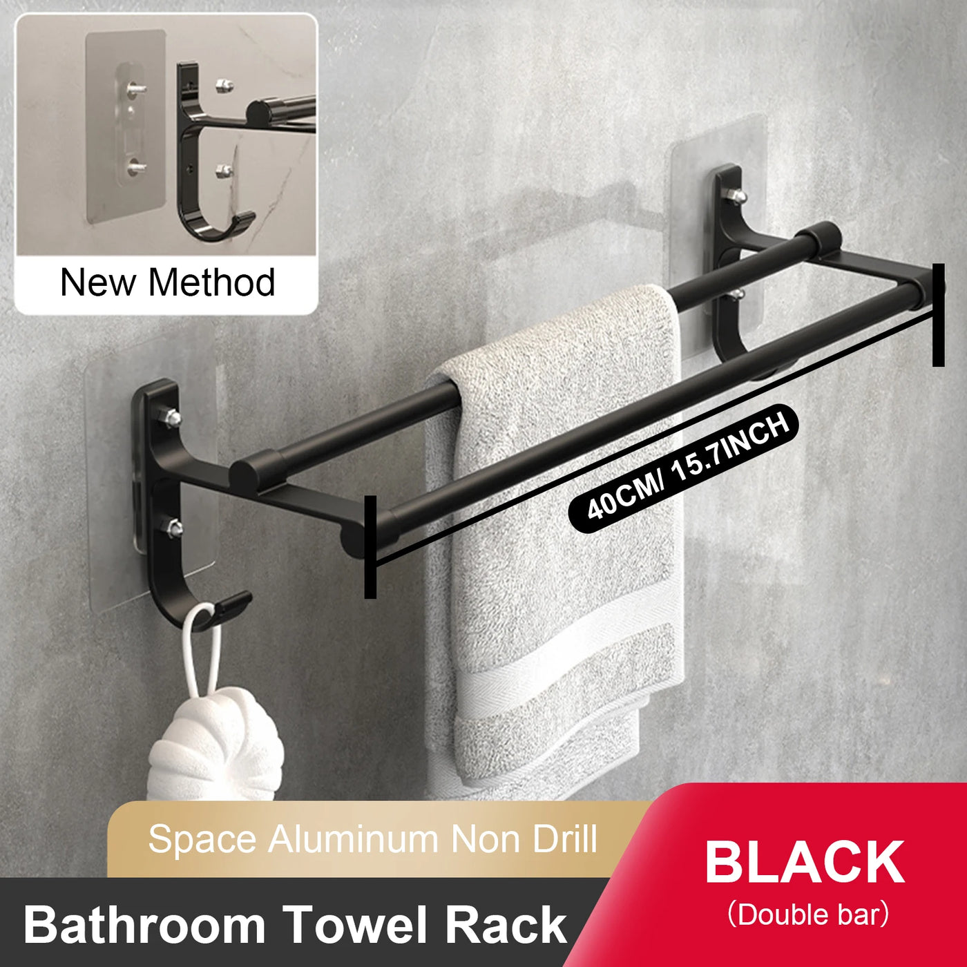 Bathroom Hand Towel Rack Towel Holder Wall Mount No Drill Mount 40/50cm Towel Bar Aluminium Double Bar 2 Tier