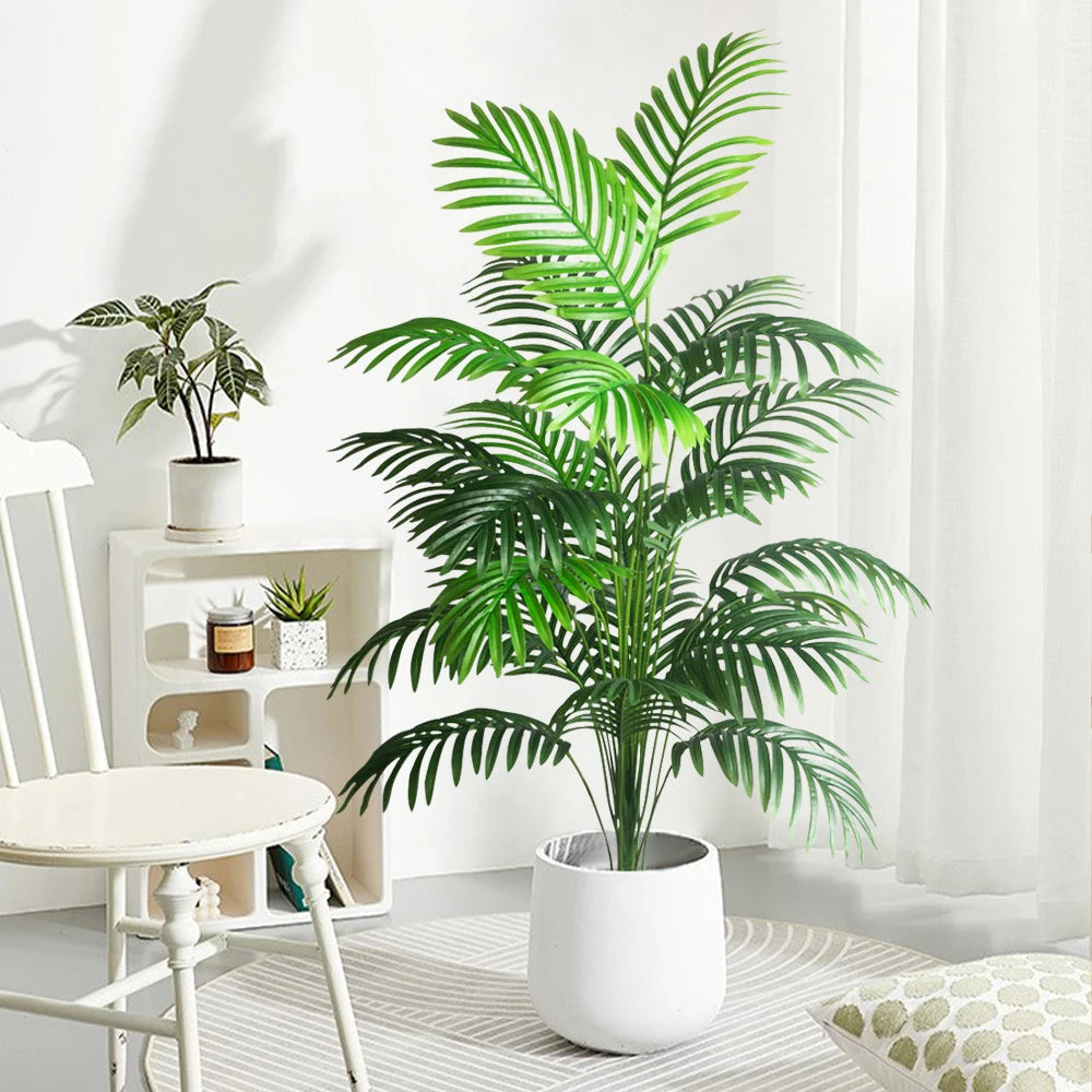 90-120cm Large Artificial Palm Tree Fake Tropical Plants Plastic Monstera Leaves Big Palm Tree Foliage for Home Garden Decor