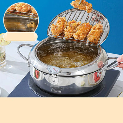 Stainless steel fryer 1PC household double bottom oil saving temperature control gas induction cooker special kitchen supplies