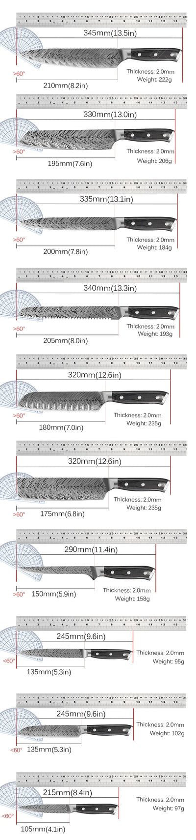 WXCOO Professional Kitchen Chef Knives Set Stainless Steel Boning Knife Damascus Steel Pattern Cleaver Fruit Bread Santoku Knife