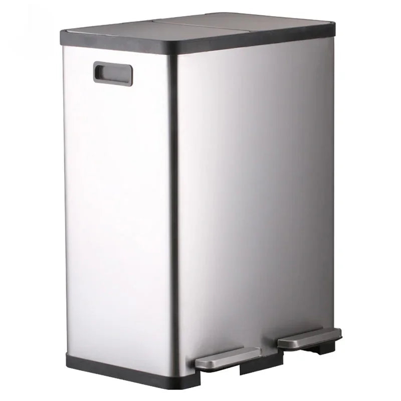 60 Liter Step Garbage Bin Dual Compartments Kitchen Stainless Steel Trash Can