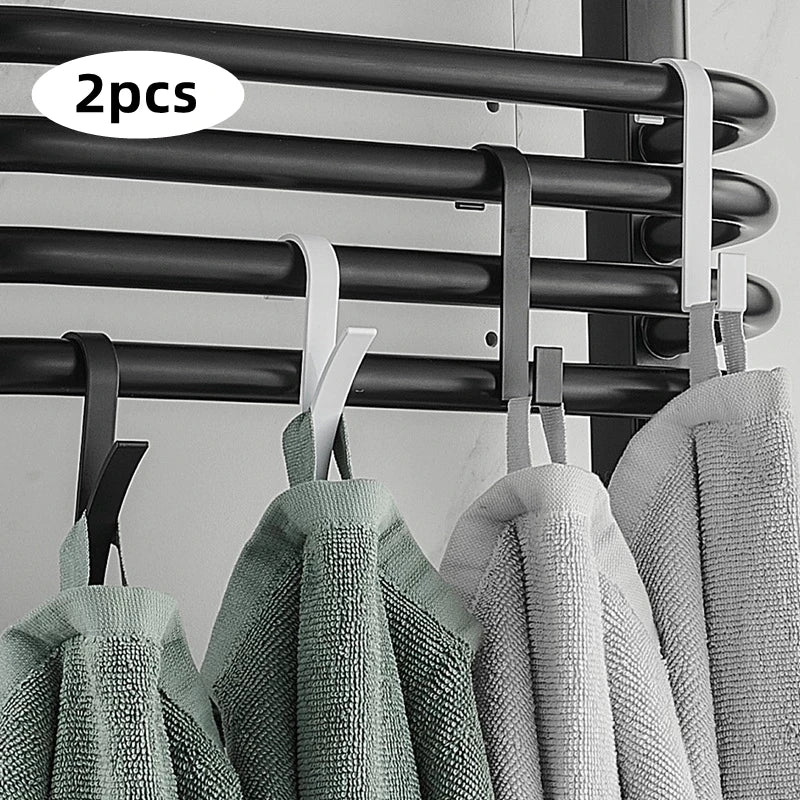 2PCS Space Aluminum Hooks Bathroom Radiator Towel Holder for Kitchen Cabinets Door Back Hook Key Clothes Scarfs Hat Organizer