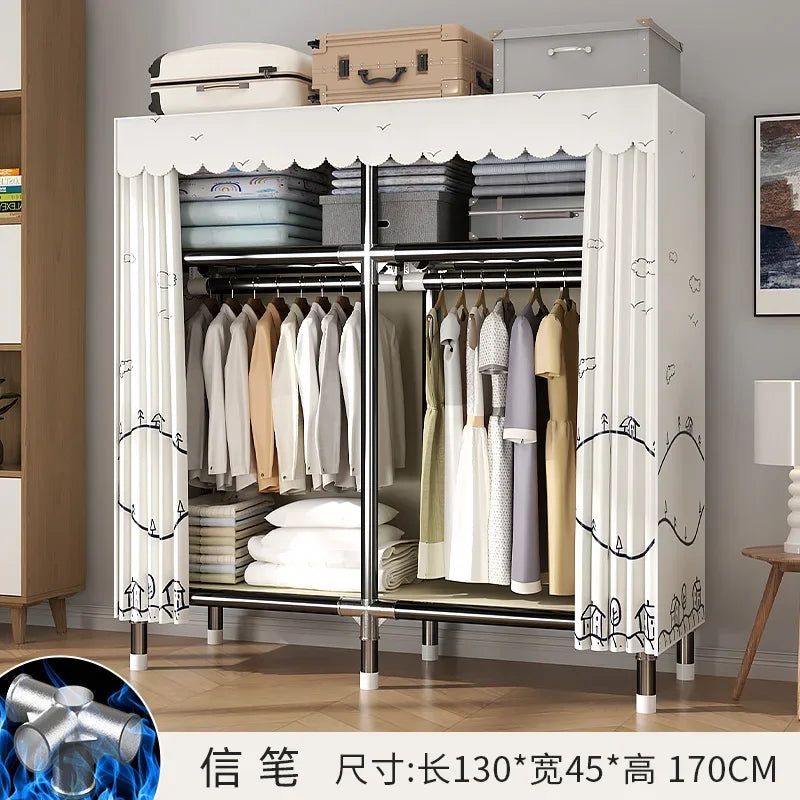 Durable Alloy Steel Wardrobe  HighCapacity Closet with Polyester Taffeta, Easy Clean Bedroom Storage, Clothing Organizer