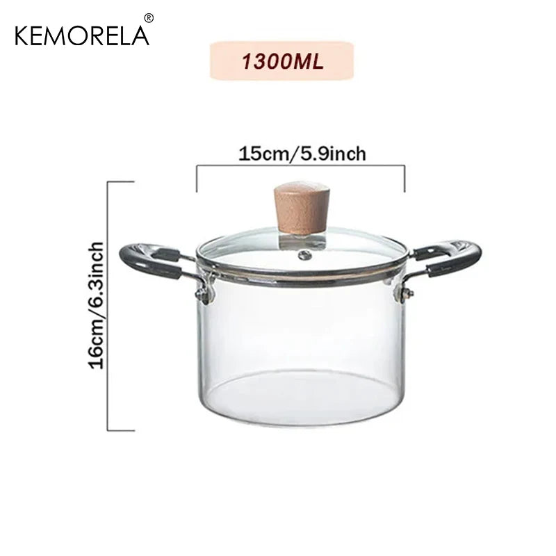 Transparent Glass Soup Cooking Pot Heat-resistant Kitchen Soup Pot Vegetable Salad Noodle Bowl Flame Explosion-Proof Cookware