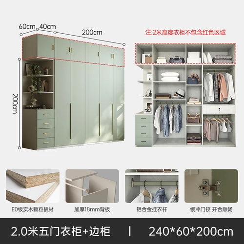 Green Wooden Wardrobe Storage Hanging Large Portable Organizer Wardrobe Bedroom Multifunction Kleiderschrank Room Furniture