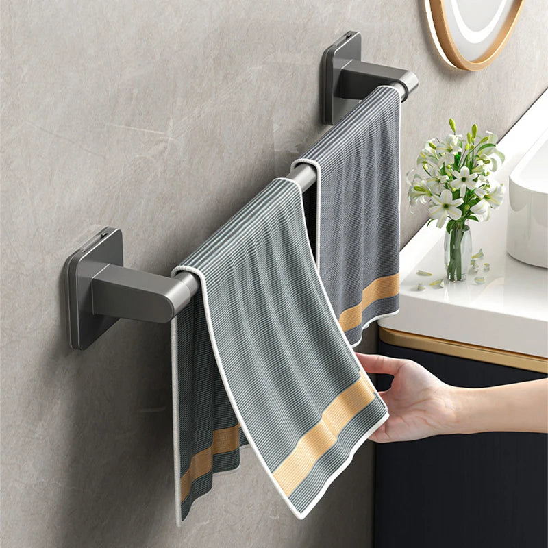 Bathroom Towel Holder White Without Drilling Bathroom Gray Towel Rack Towel Bar Self-Adhesive Bathroom Towel Rack Towel Rail