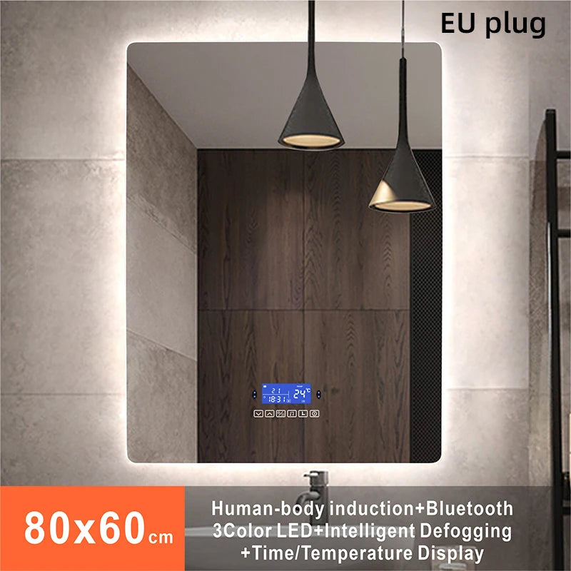 Rectangle Bluetooth Smart Bathroom Makeup Mirror WIth LED Light human body induction Anti-fog Backlight Wall Hanging Mirrors