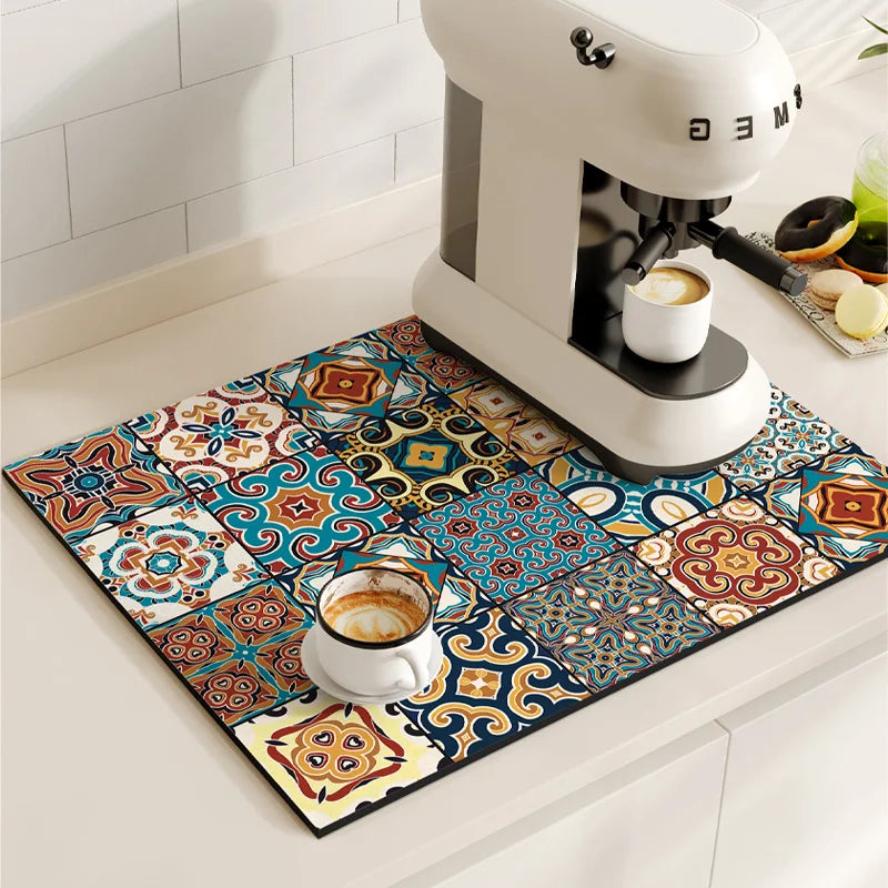 Luxury Absorbent Coffee Machine Mat Dish Drying Mats Quick Dry Drain Pad Tableware Non-slip Draining Placemat Kitchen Rug