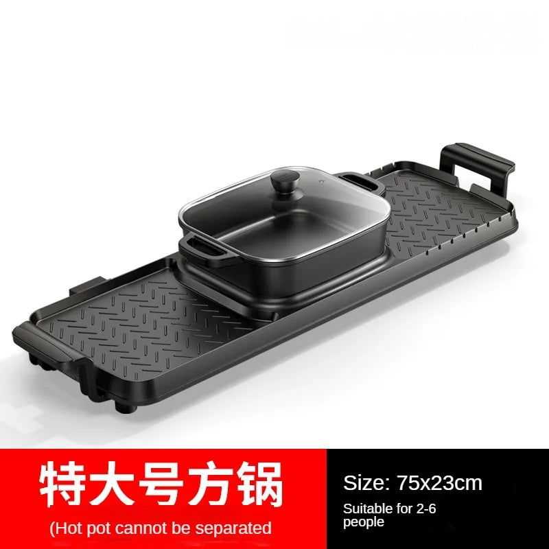 Multi-functional Korean Electric Grill Griddle for Home Use Smokeless Dual-Purpose Roasting and Grilling Hot Pot Barbecue Combo